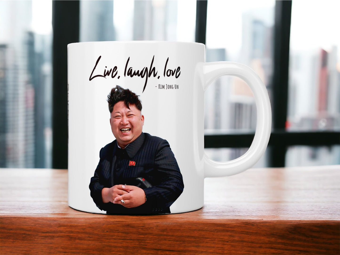 Kim Jong Un “live, laugh, love” mug