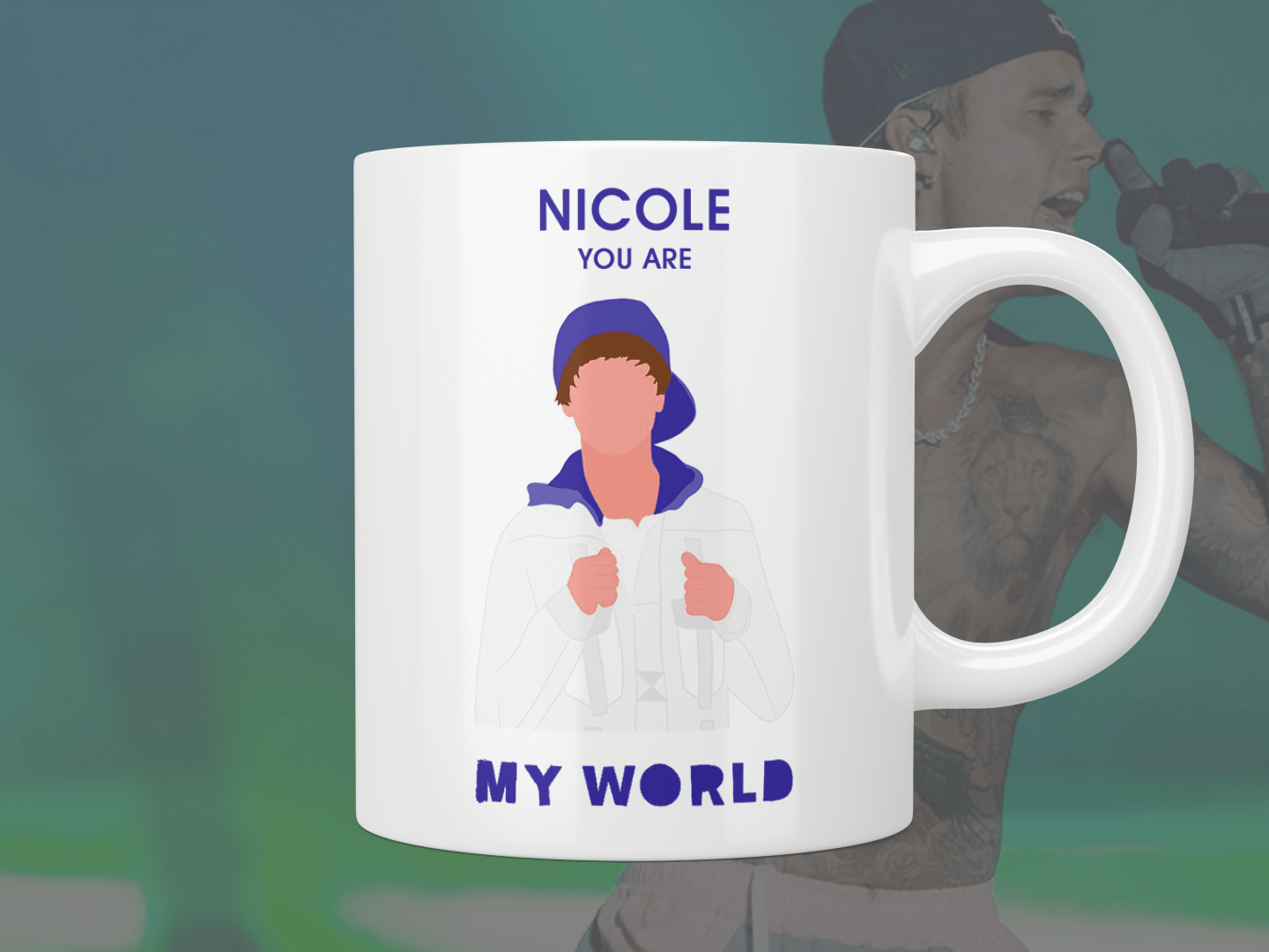 Personalised Justin Bieber “you are my world” mug