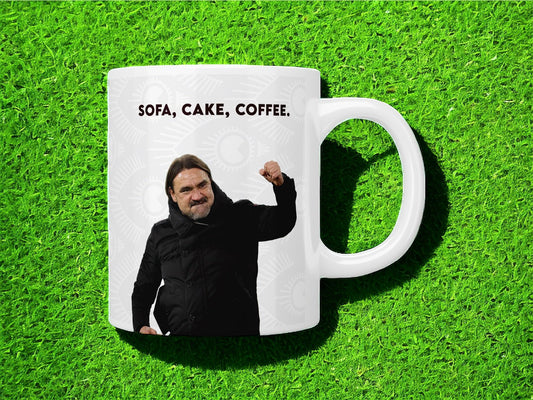 Daniel Farke “sofa, cake, coffee” Leeds United mug