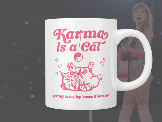 Taylor Swift “Karma is a cat” mug