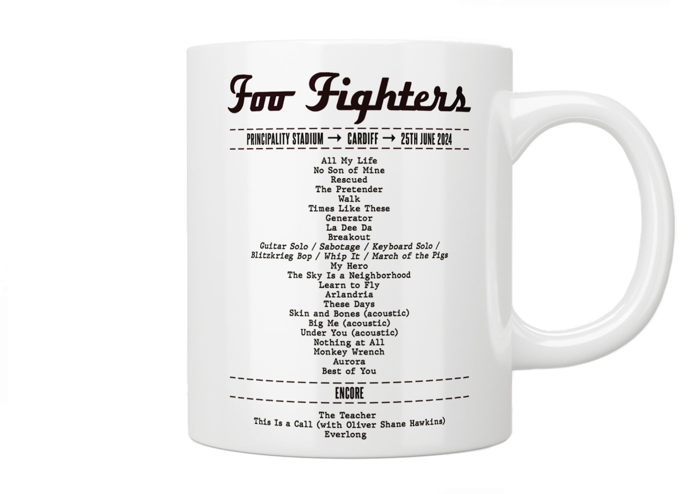 Custom Concert / Gig Setlist Mug